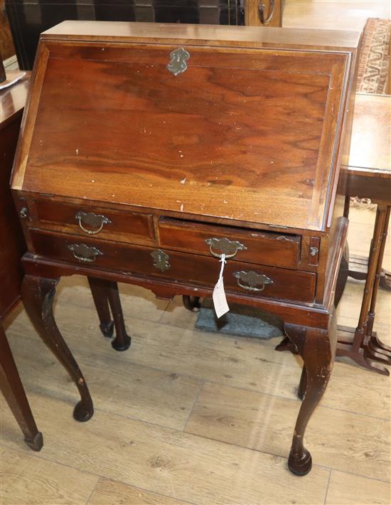 An 18th century style walnut bureau W.72cm